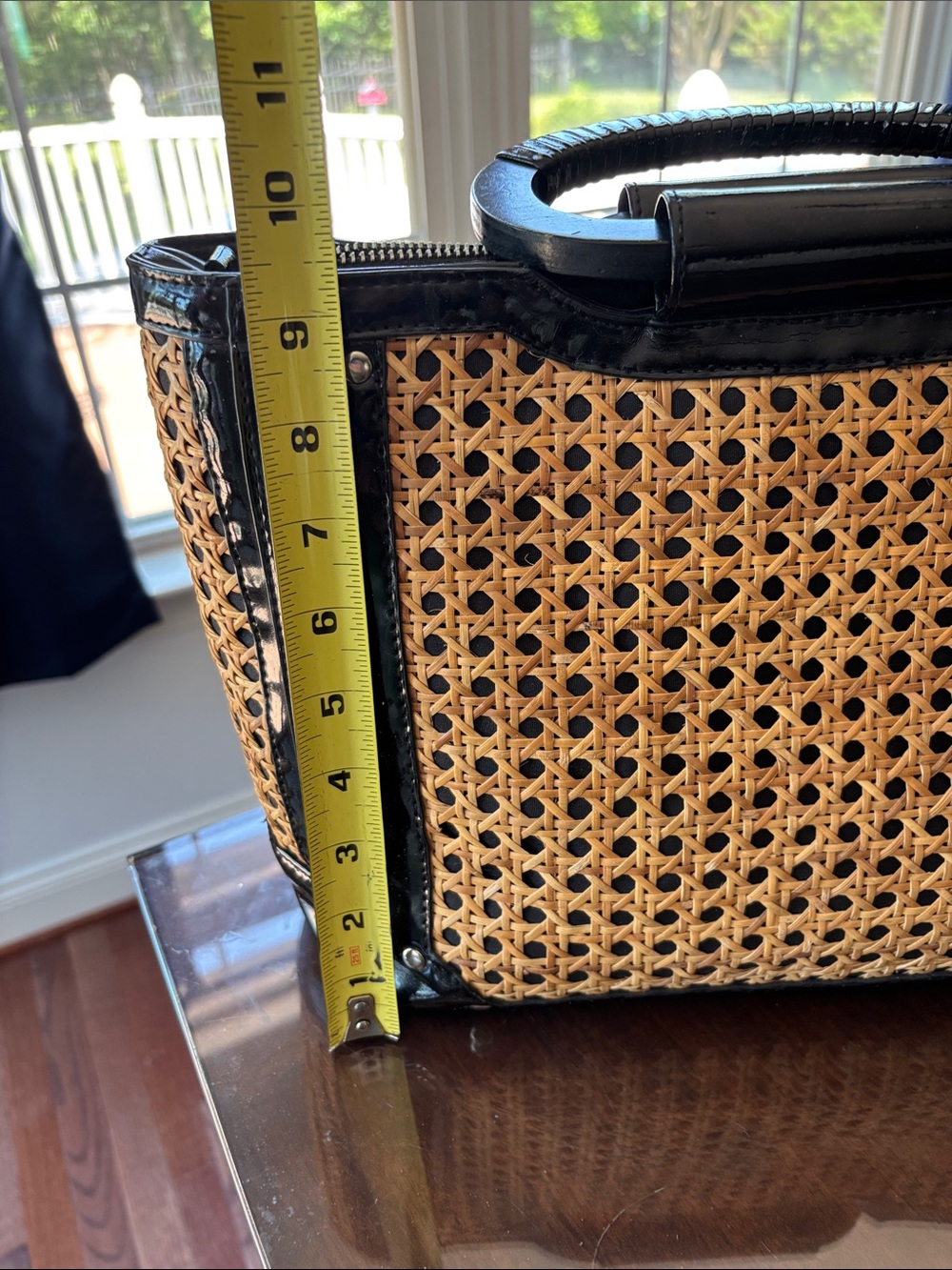 White House Black Market Black and Natural Woven Handle Satchel - Picture 3 of 8